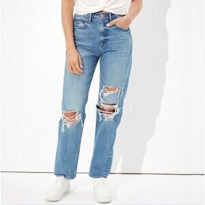 American Eagle 90s Boyfriend Jean Ripped High Rise Straight Leg Jeans Size 0